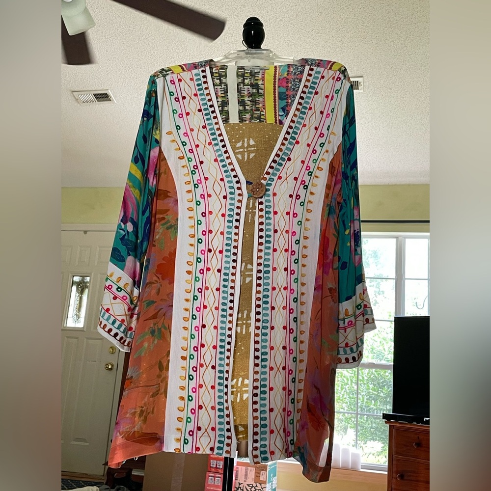 John Mark Colorful Patterned Kimono Cardigan. Boho. size Large. Like new! - Picture 2 of 13
